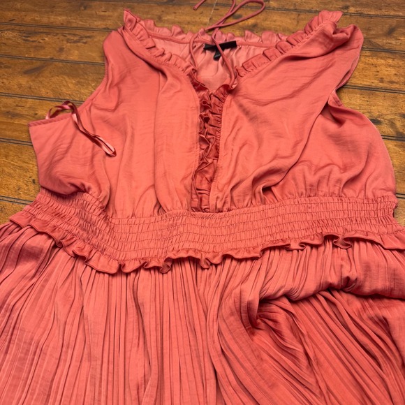 Lane Bryant Coral Pink Ruffle Pleated Smocked Waist Midi Dress Plus Size 26/28 - Picture 2 of 3